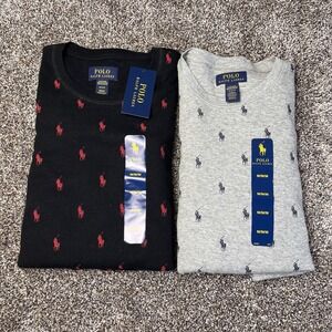 Lot Of 2 Polo Ralph Lauren Waffle Knit Thermal Sleep Shirt All Over Pony Men's M